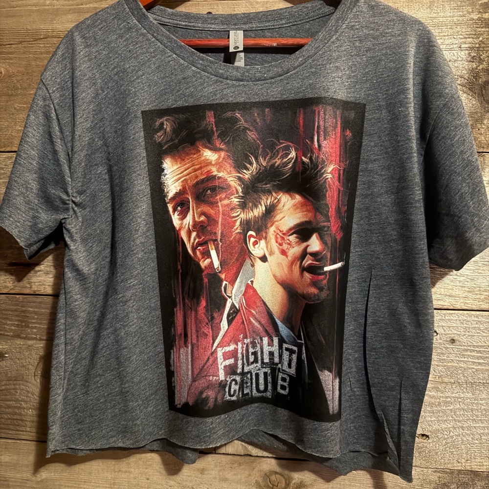 Gray Short Sleeve Tee with Bold Red Graphic